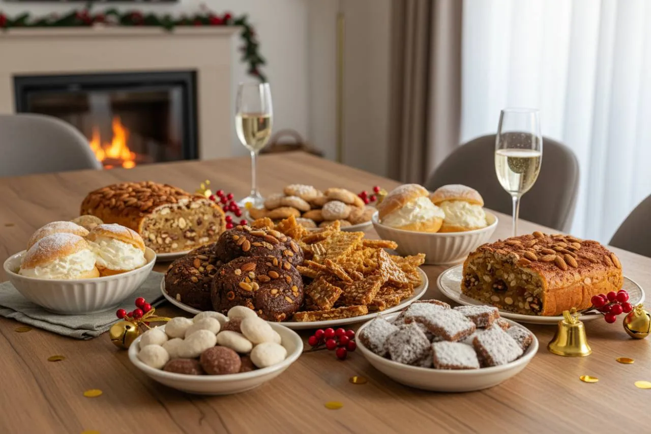 Dolci delizie e simboli di buona fortuna sulla tavola di san silvestro