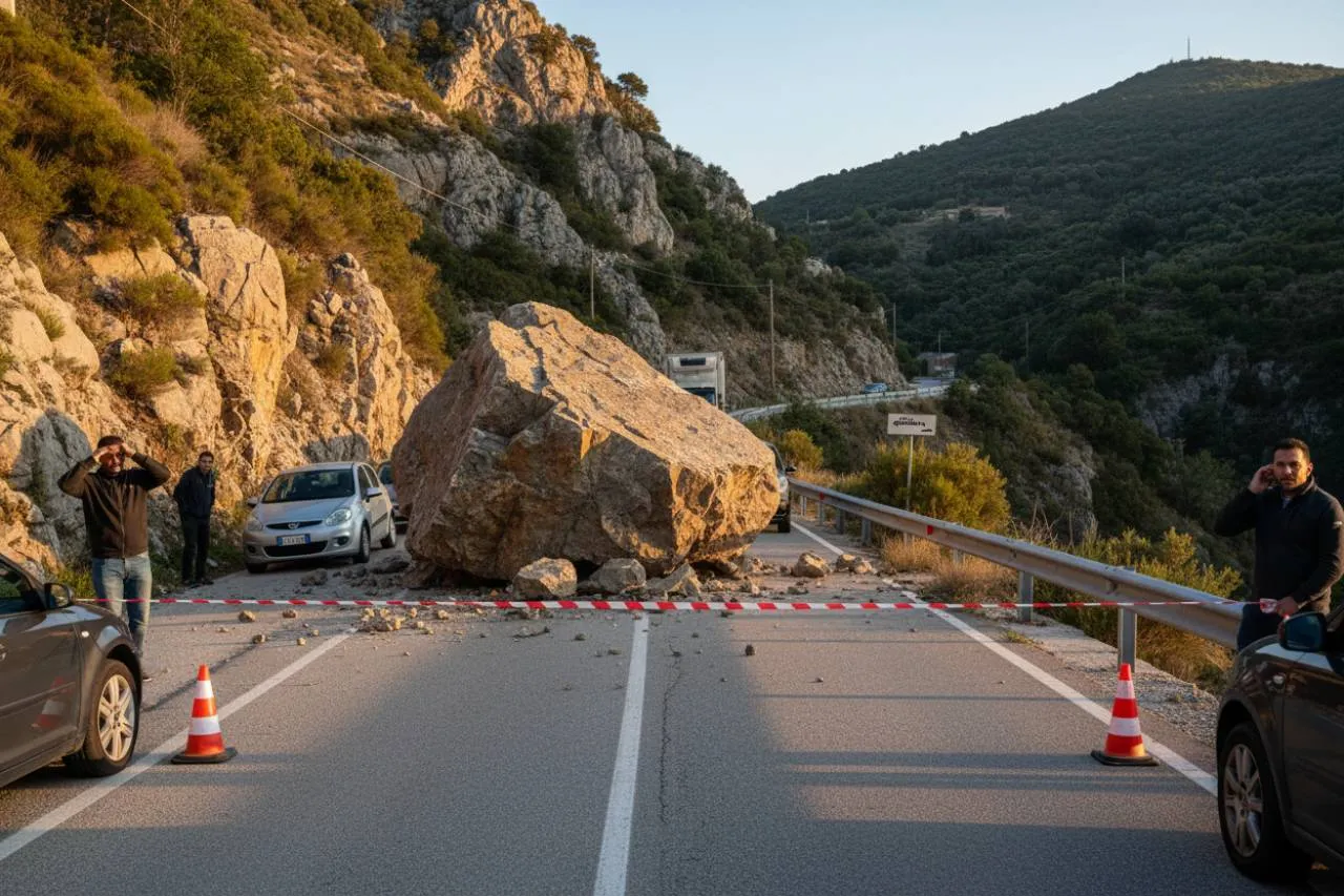 Masso sulla SS185: la situazione a Novara di Sicilia